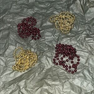 💝Mardi Gras 2 Burgundy Bead Necklaces, 2 Gold, 4 total - unisex - never worn